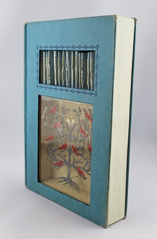 Espalier tree, altered book art, Lesley Patterson-Marx, mixed media 