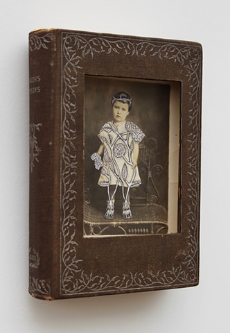 found book sculpture, drawing on found photograph