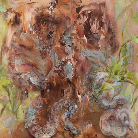 Expressive painting portriat of a woman and snakes