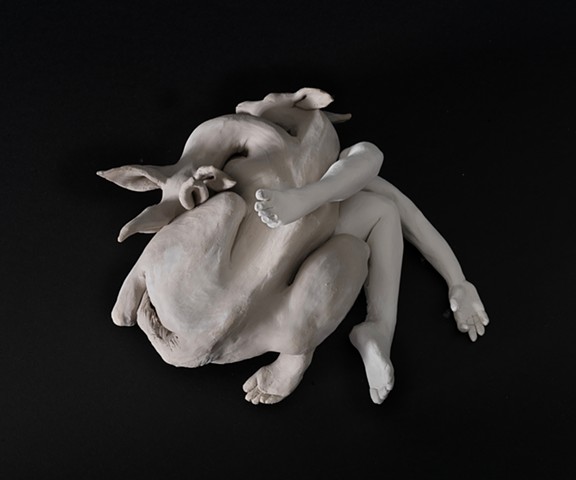 Clay sculpture of human deer hybrid