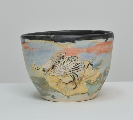 bowl with garden scene on outside and succulent depicted on inside