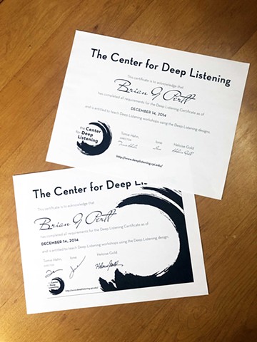 Center for Deep Listening certificates