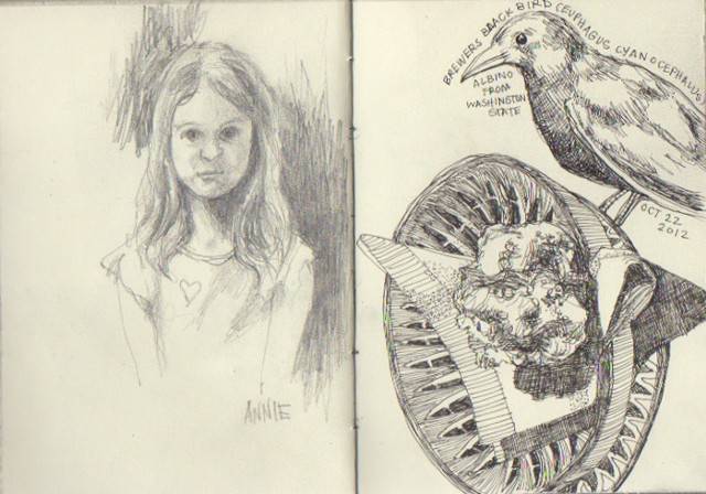 Annie, bird and muffin on plate