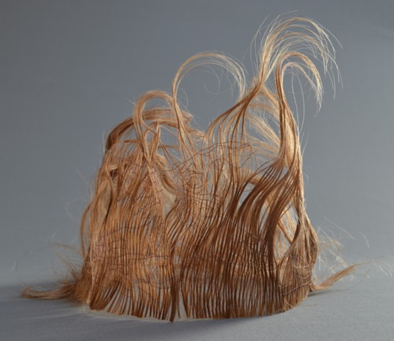 human hair, hair sculpture, crowns, stitched hair sculpture, hair crown