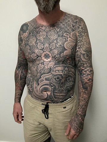 Mandala and Skull tattoo by Alvaro Flores Tattooer from Melbourne Australia
