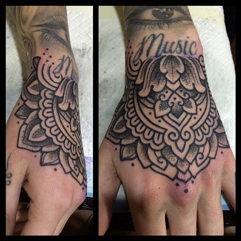 Hand tattoo by Alvaro Flores Tattooer. Korpus Tattoo Studio. Melbourne Australia