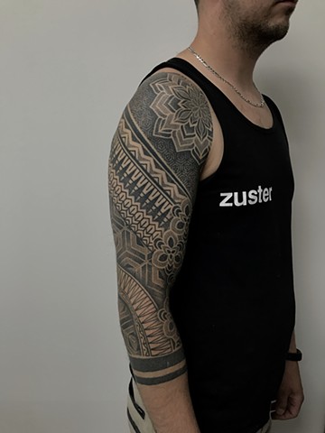 Mandala geometric pattern sleeve by Alvaro Flores Tattooer from Melbourne