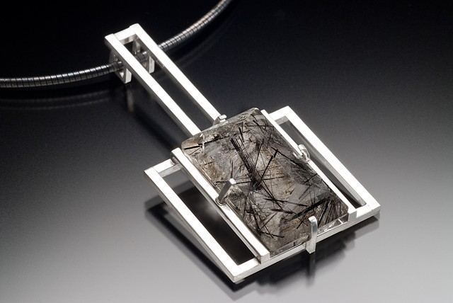 Emerald cut rutilated quartz pendant