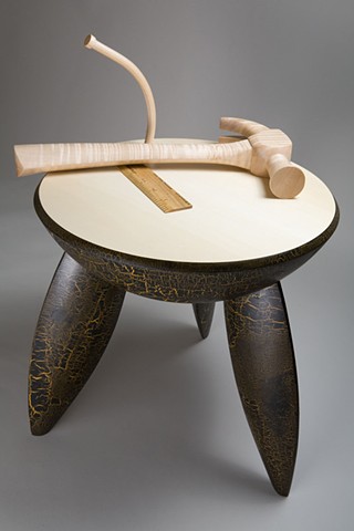 wood stool with carved elements