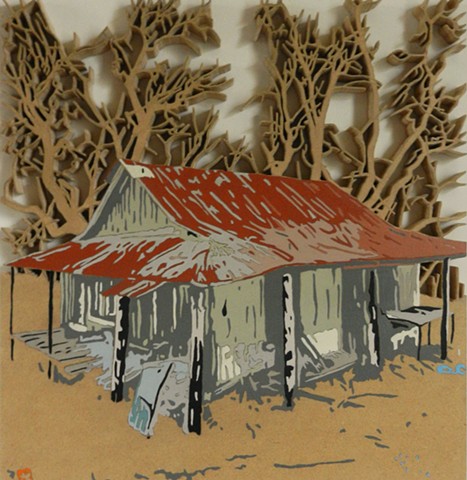 Rusty shack in woods