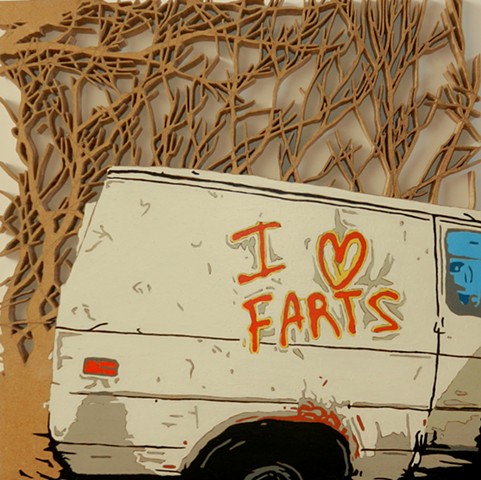 graffitied van street art i love farts