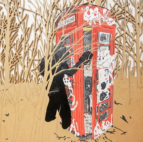 vandalised phone box urban art sculpture matthew spencer red