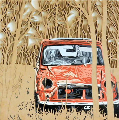 rusty mini cooper car art painting