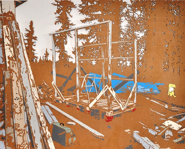 Matthew Spencer Construction site in forest art painting artist Matt Spencer wildlife nature