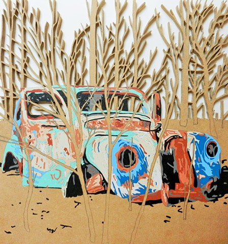 really old car matthew spencer graffiti art sculture wood cut