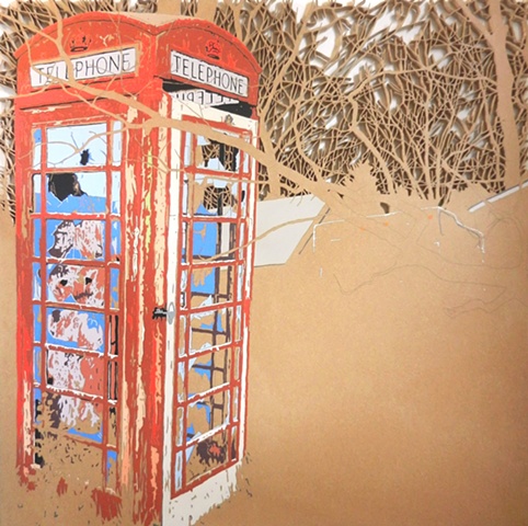 Red phone box in woods matthew spencer