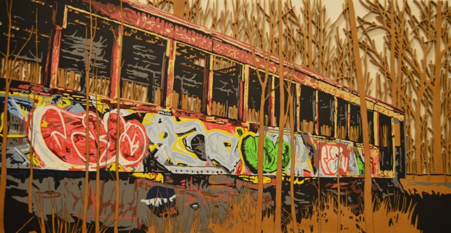 graffitied train carriage banksy