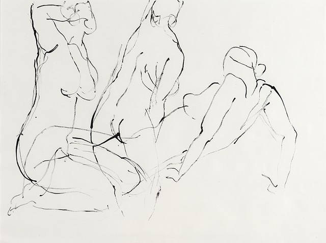 Sumi ink figure drawing on paper by artist printmaker Debra Jewell