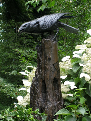 Michelle Post, art, bronze, sculpture, michelle post, crow, sculpture garden, Nutley, NJ, 
