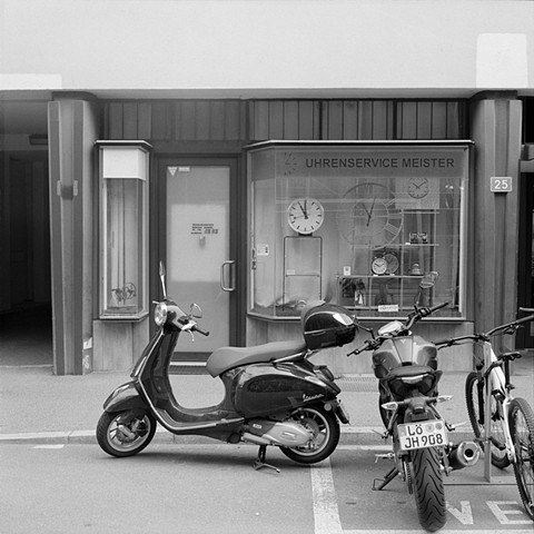 Vespa in Front of Watch Repair, Basel