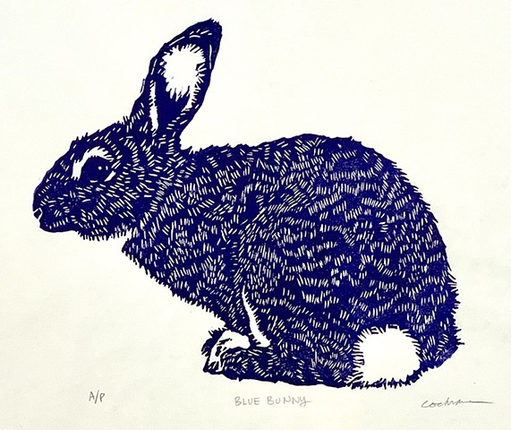 Blue Bunny woodcut