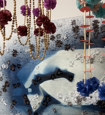 studio shot of cyanotypes and mobiles 