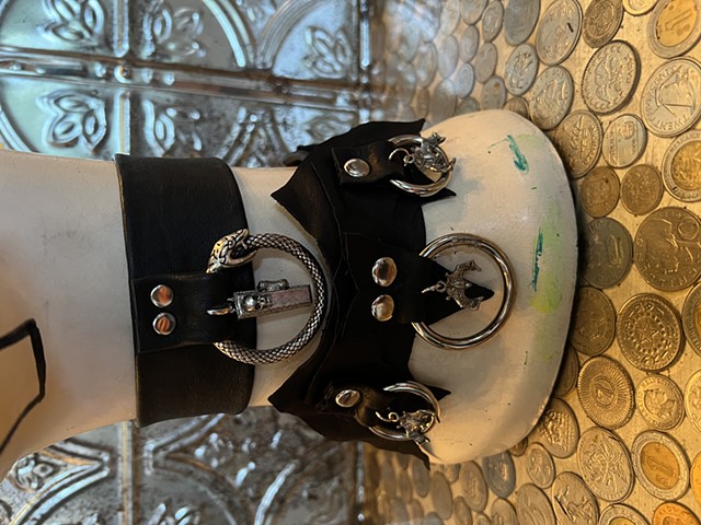 Recycled Leather goth Bondage Collars (Coffin and Bat)