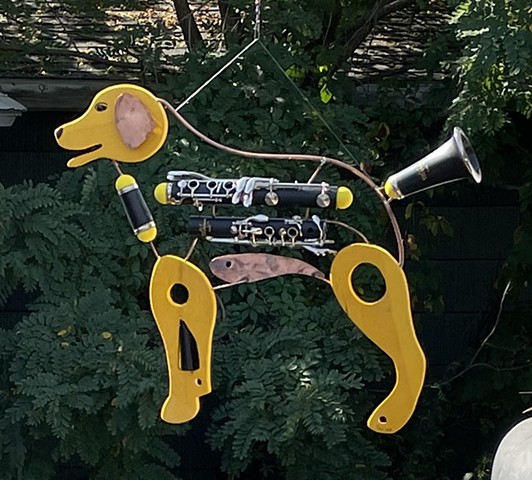 Yellow Lab Clarinet Sculpture. 