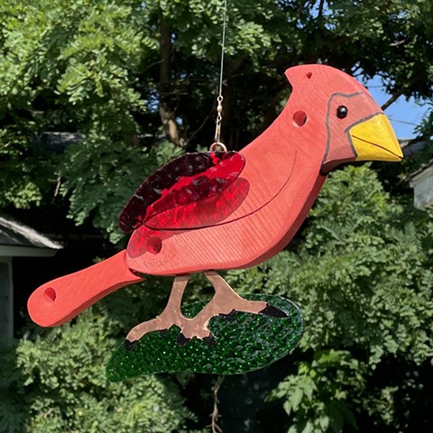 Hanging cardinal sculpture. 