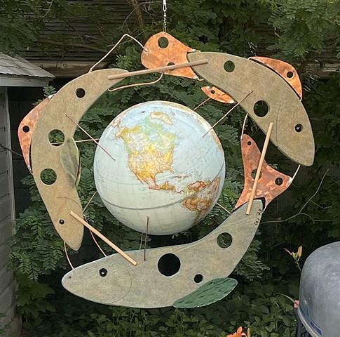 Hanging globe sculpture. 