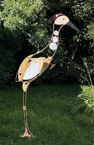 Hanging crane sculpture. 