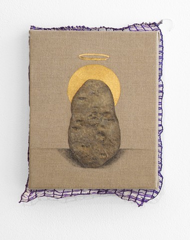 Loaded with meaning potato painting linen gold leaf small