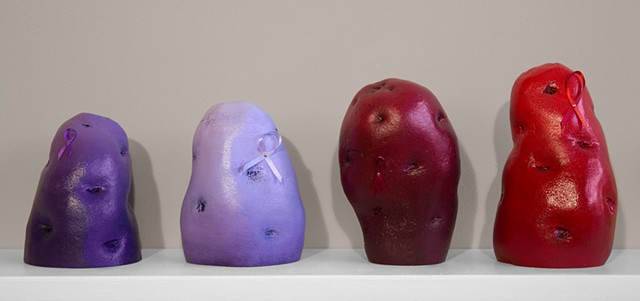 potato sculpture casting lik-wood awareness ribbons violet purple lavender burgundy red