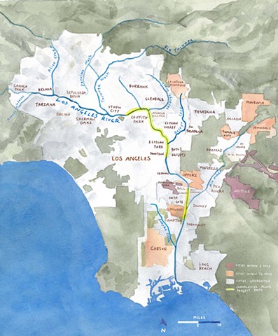 map, watercolor, Los Angeles
