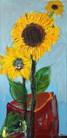 Sunflowers in Vermillion Pot