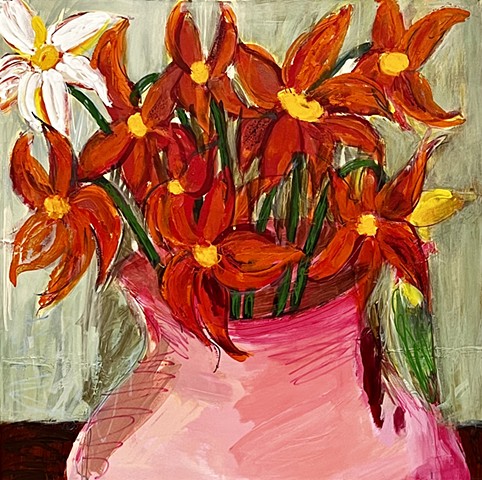 Orange Flowers in Pink Vase