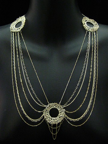 Hand Crocheted Fine Silver Wire  Chandelier Necklace with Sterling Silver Chain