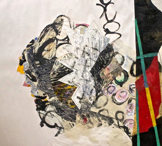 abstract contemplative drawing painting oil and paper collage