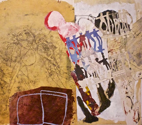 abstract contemplative figurative drawing painting collage