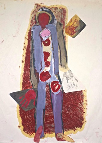 abstract contemplative figurative drawing painting, collage