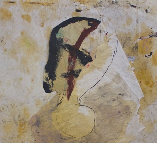 abstract contemplative drawing painting,oil and paper