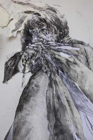 drawing, mixed media, fantasy, large scale, figurative, charcoal, portrait