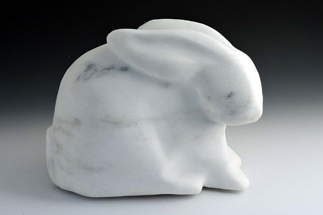 marble, stone, rabbit, garden sculpture Judith Kepner Rose, Arctic hare