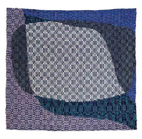 Geometric oblong moon with multicolored patterned background