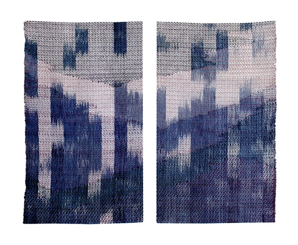 weaving of tides receding in purple and blue