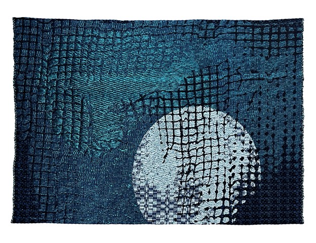 peacock colored shiny broken net attempting and failing to hold the moon