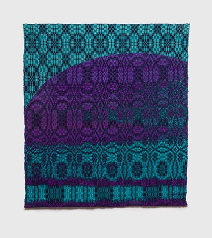 Turquoise and purple half moon with overshot patterning
