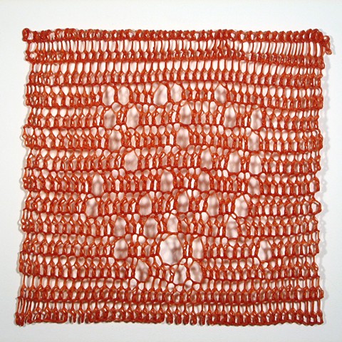 Crocheted fiberglass and polyester resin wall sculpture based on Pi by Yvette Kaiser Smith