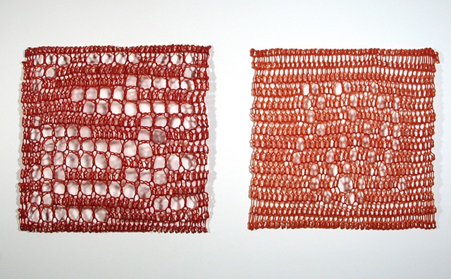 Crocheted fiberglass and polyester resin wall sculpture based on Pi by Yvette Kaiser Smith