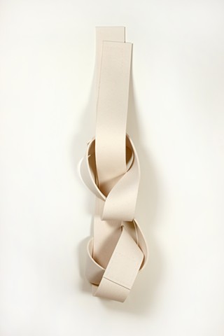 2 long straps of off-white felt knotted together with two knots